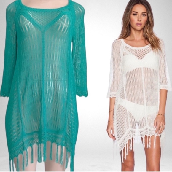 l*space Other - L*SPACE Vista Beach Crochet Sweater Fringe Coverup Teal SZ XS